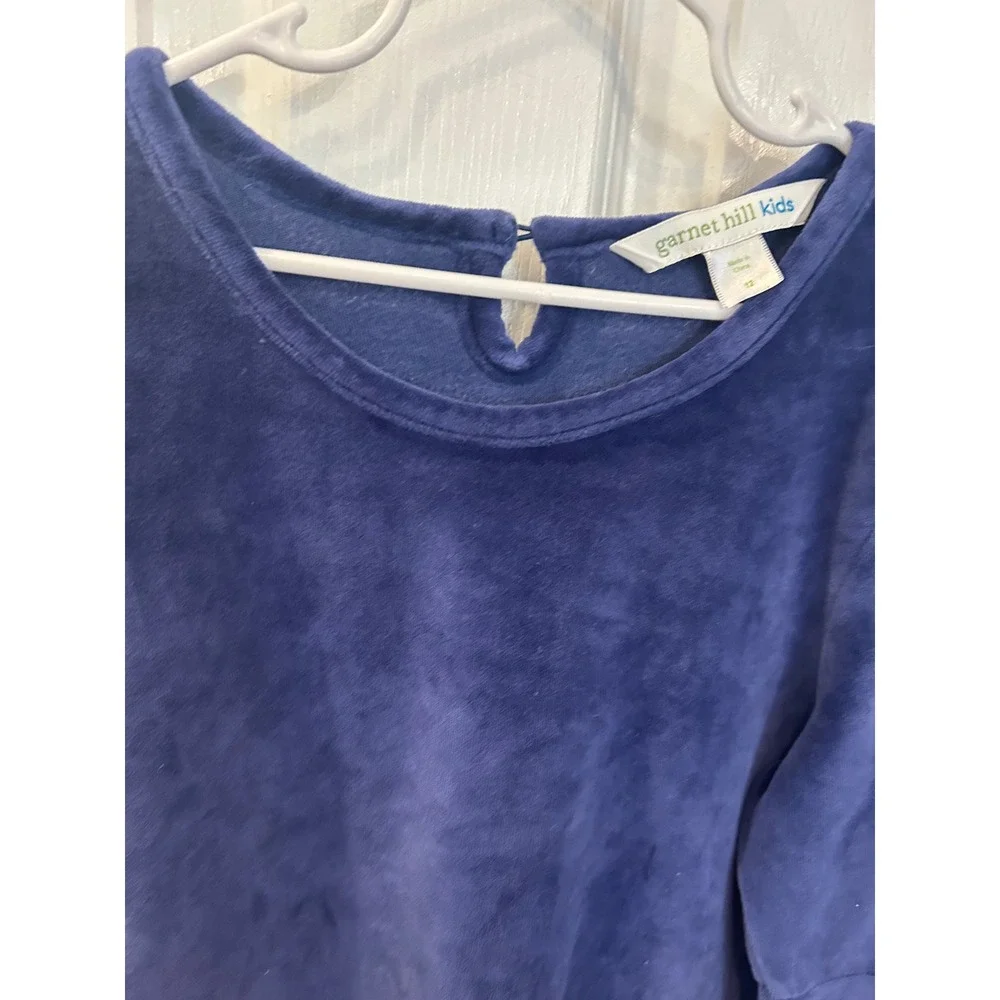 Garnet Hill Kids Velour Dress Blue Bell Sleeve‎ Ruffle Hem Girls Size 12 Holiday